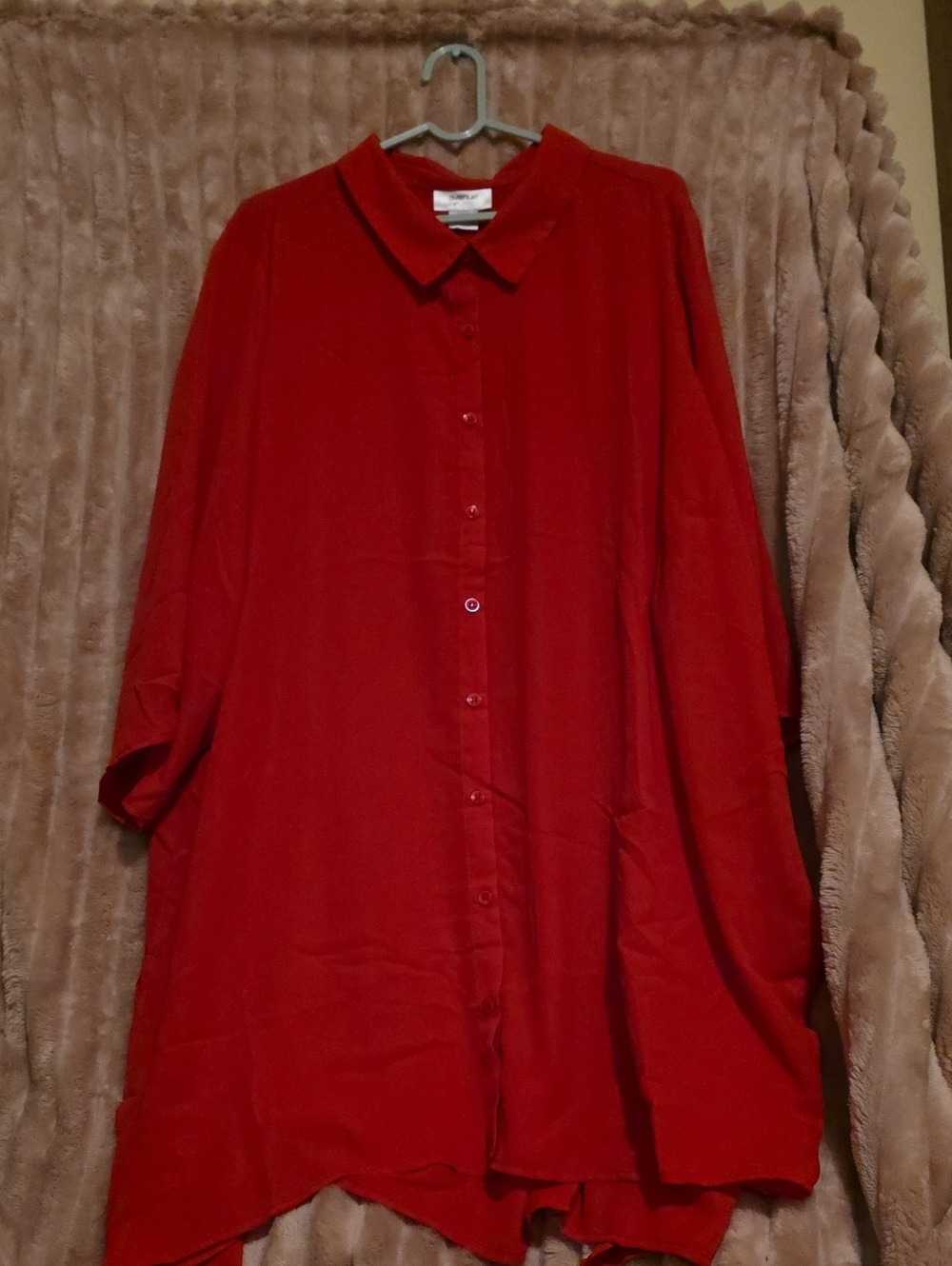 Avenue Red Button-Front Longline Blouse